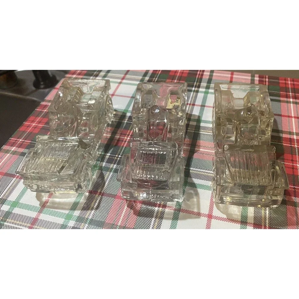 3 Vintage Willy's Jeep Car Glass Candy Container Automobile